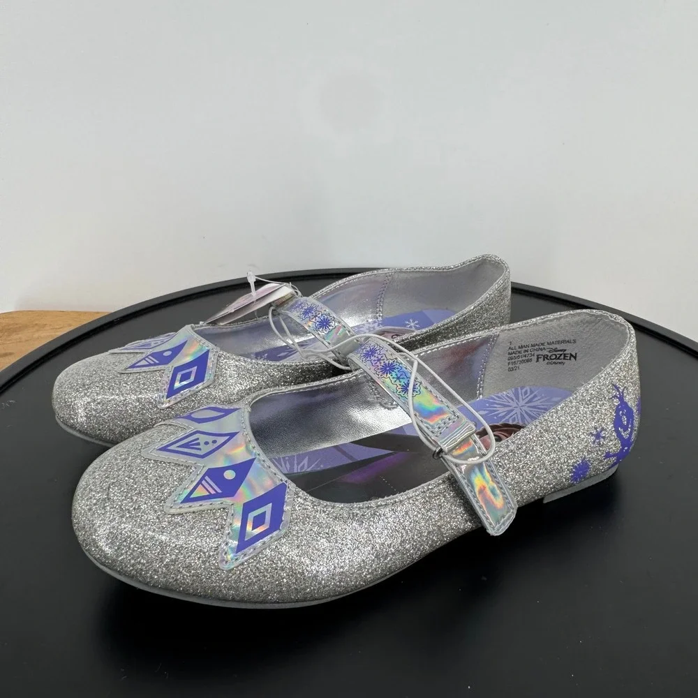 Disney Frozen Elsa Anna Silver Glitter Mary Jane Flats Shoes Girls Size 1 NWT